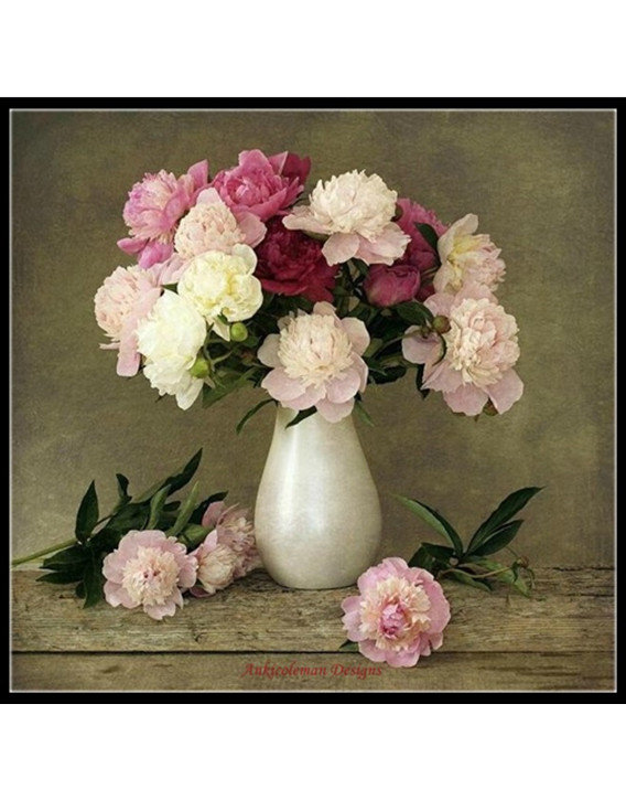 Peony Bouquet In Vase – Ankicoleman Designs Cross Stitch